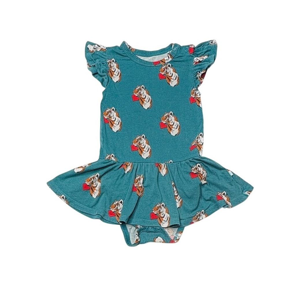 Posh Peanut Bamboo Tiger Heart Twill Dress Bodysuit 12-18 Month Green Whimsigoth